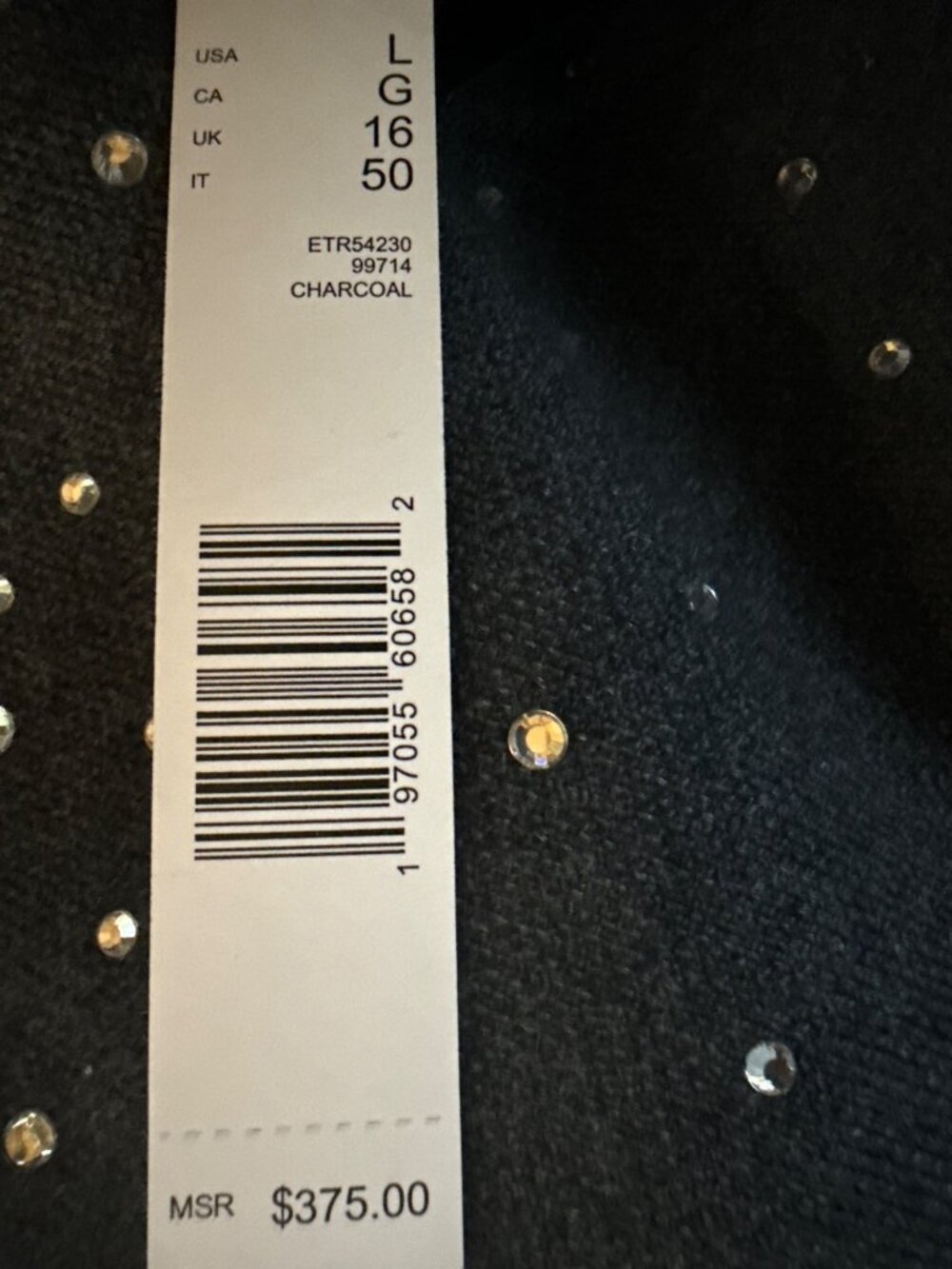 Elie Tahari Women's Charcoal Cardigan with Rhinestone Detail Size Large New NWT - Picture 4 of 4